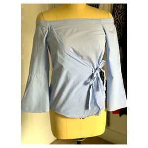 Off the shoulder blue striped blouse
